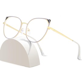 ROWCHIC Blue Light Blocking Glasses Women Anti Eyestrain Computer Cat Eye Eyeglasses Cat Eye Clear Frame Gray Gold