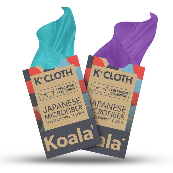 Koala Lens Cleaning Cloth | Japanese Microfiber | Glasses Cleaning Cloths | Eyeglass Lens Cleaner | Cloth Cleaners for Camera Glass Lenses and Screen Cleaning | Blue & Purple (Pack of 2)