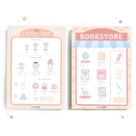 Pretend Play Notepad Set for Kids – Coffee Shop Cafe Play Menus, Restaurant Role Play for Toddlers, Cash Register Accessories, Educational Learning Toys Playset for Children, Imaginative Play for Girl