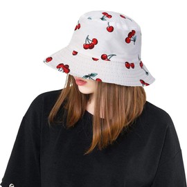 Cherry Cute Print Bucket Hat Double-Side-Wear Fisherman Summer Sun Cap (Cherry)