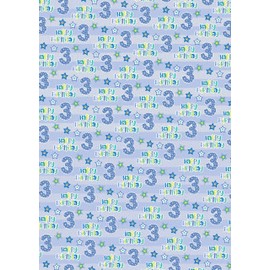 2 Sheets + 2 Gift Tags 3rd Birthday Boy Blue Wrapping Paper Age 3 Cute Birthday Gift wrap Blue (PA)