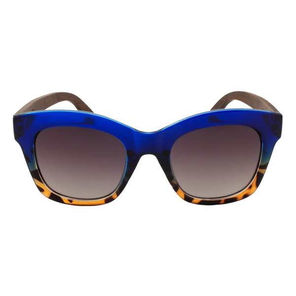 Gafas de sol de madera polarizadas de gran tamaño de ojo de gato y funda de madera, Pavo real//Isla de Palma