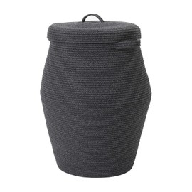 26" x 20" Tall Extra Large Storage Basket with Lid, Cotton Rope Storage Baskets, Woven Laundry Hamper with Cover, Toy Storage Bin, for Toys Blanket in Living Room, Baby Nursery, All Grey Black Mix