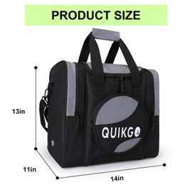 QUIKGO Bowling Bag for Single, Tote Bowling Bag with Padded Holder, Fits Bowling Shoes Up to Mens Size 14, Built-in Accessories Mesh Pocket
