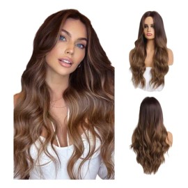 Pelucas Mujer Dama Cabello Naturales Larga Onduladas Marrón