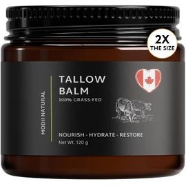 MODII NATURAL Beef Tallow Balm For Skin - Grass-Fed Tallow Moisturizer with Honey, Jojoba & Olive Oils - Unscented Face & Body Balm for Daily Moisturizing 120g / 4oz - Large