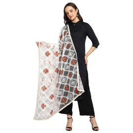 Weavers Villa Women's Heavy Net Embroidered Multi Fancy Phulkari Work Dupatta for Women (White, 2.25 Mtrs)