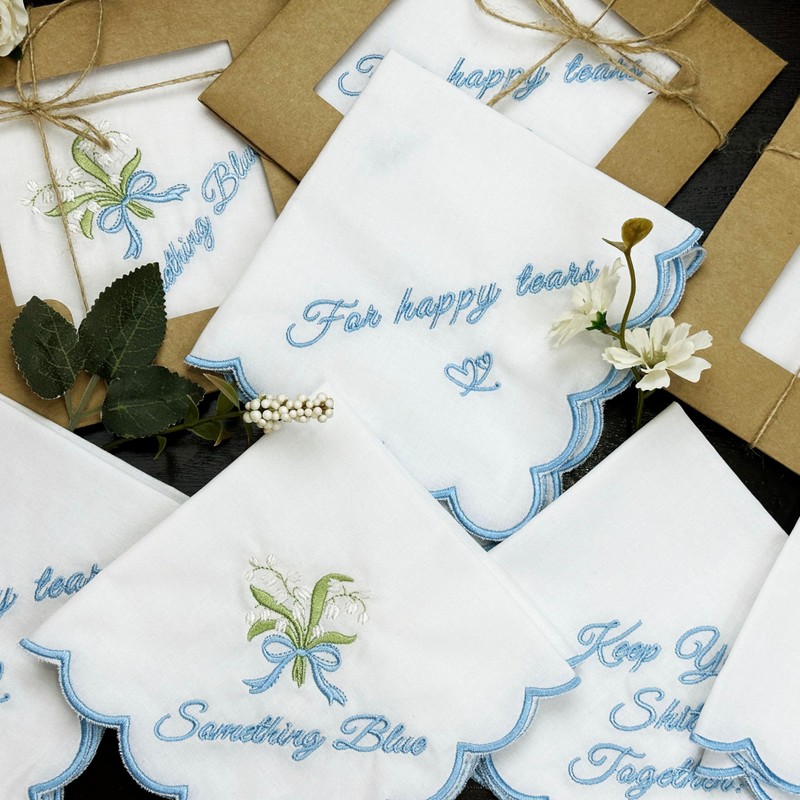 Lauusiusi Something Blue Wedding Gift for Bride Handkerchief Embroidered Lily