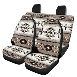 TOADDMOS Navajo Saddle Blanket Car Seat Covers Full Set of 4 Brown Includes Front and Back Seat Cover All Weather Car Interior Seat Cover Universal Fit for Cars, Trucks,SUVs