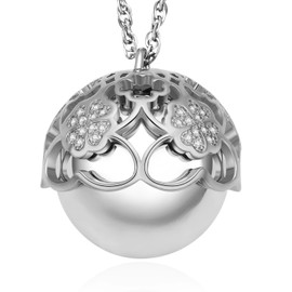 Dada Gioielli - Women's Pregnancy Announcement Necklace with Angel Calling Bell and Four Clover - Premaman Gift, 35in Chain, Silver, Rhodium-plated brass Silver