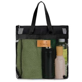 KALIONE Shower Bag with Handle - Portable Beach Bag, Mesh Shower Basket, Large Capacity - Travel Toiletries for Gym, Shower Room, Beach (Black)