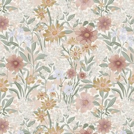 tiltil Peel and Stick Wallpaper Floral Contact Paper Boho 17.3"x78.8" Vintage Self-Adhesive Wallpaper Beige Removable Decorative Contact Paper for Cabinets and Drawers Bathroom Wallpapers Vinyl Roll