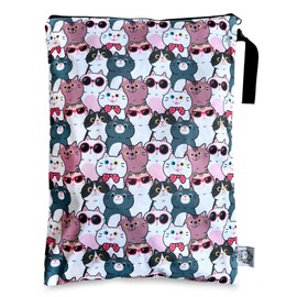 FLOCK THREE Bolsa húmeda lavable y reutilizable para pañales, resistente al agua, bolsa de natación para yoga, gimnasio, 12.6 x 16.5 pulgadas, Familia de gatos, Bolsa húmeda