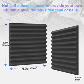 Burdurry 50 Pack Acoustic Panels Soundproof Studio Foam for Walls Sound Absorbing Panels Sound Insulation Wedge for Studio, 1" X 12" X 12" (Black)