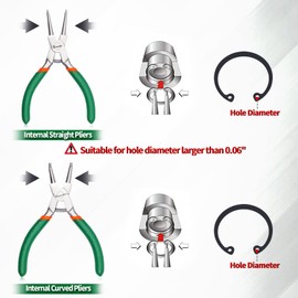 SPEEDWOX 2 Pcs Snap Ring Pliers Set, Tip Diameter 0.06 Inch, 5-Inch Internal Circlip Pliers Kit, Retaining Ring Pliers, Straight and Curved Jaws for Ring Remover Retaining