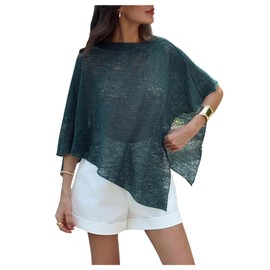 Floerns Women's Sheer Knit Poncho Shrug Shawls Lightweight Wraps Asymmetrical Sweater Green Medium