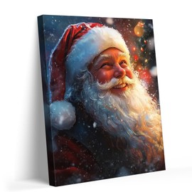 Christmas Wall Art Decor, Vintage Happy Santa Claus Canvas Wall Art Prints for Living Room Bedroom Office, Merry Xmas Winter Holiday Family Home Decorations Wall Artwork Picture, Framed 16x20in