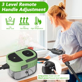Handheld Steam Cleaner, 2500W High Pressure Steamer for Cleaning, Portable Steam Cleaner with 1.6L Water Tank, 3 Levels Adjustable Handle, Steam Cleaner for Home, Car, Furniture, Bed Bugs (Green)