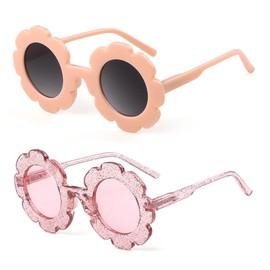 Laurinny Toddler Flower Sunglasses For Girls Boys Cute Kids Sunglasses UV400 Protection Colorful Sun Glasses Age 3-8, Pink+clear Pink(2 Pack), 123mm