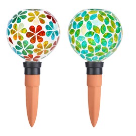 Chonsun Plant Watering Globes Mosaic Self Watering Stakes 2 Pack Large Self Watering Planter Insert Automatic Watering Device Outdoor Indoor Decoration