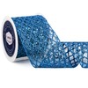 VATIN 4" Blue Christmas Ribbon, Blue Glitter Mesh Diamond Web