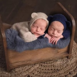 Vomdrok Newborn Photography Props Boys Girls Outfits Baby Photo Props Infant Mohair Bear Hat Romper Photoshoot Costume Boy (Dark blue)