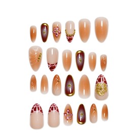 LYMCY Press on Nails, Flower Pearl Rhinestone Fake Nails, Artificial Nails for Women and Girls -24 pcs