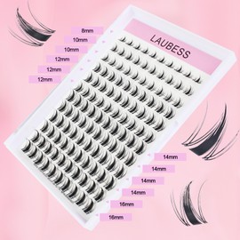 Lash Clusters LAUBESS Eyelash Clusters Manga Cluster Lashes WideSpan Individual Lashes Spiky DIY Lash Extensions Wet-Look Ultra-Thin Invisible Band (Fairy-0.07D-8-16Mix)