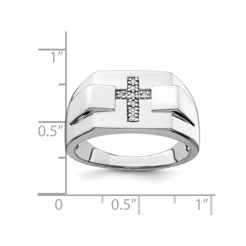 Mens Cross Ring in Polished Sterling Silver with Diamond Accent