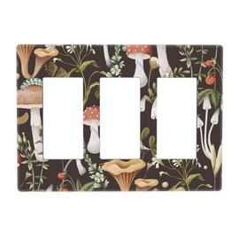 Planta de hongos hippie retro clásico con diseño floral de 3 pandillas, triple basculante/decorador, cubierta de placa de pared decorativa GFCI, placa frontal eléctrica