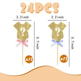 Bymivofun Pack of 24 Glitter Gender Reveal Cupcake Toppers, Glitter Baby Cupcake Toppers, for Birthday, Wedding, Christening, Baby Shower, Children's Party Decorations