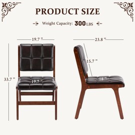 Furniliving Oak Wooden Dining Chairs Set of 2, Mid-Century Modern Leather Upholstered Kitchen Chair, Farmhouse Dining Room Chairs with Wide Seat, Brown