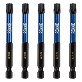 Rennie Tools T30 TX30 Impact Driver Bit Set, 75mm Long Heavy Duty Magnetic Torx Screwdriver Bit Set, Black Oxide Coated Torx Impact Driver Bits, Torx Bit Set, 5 Pieces
