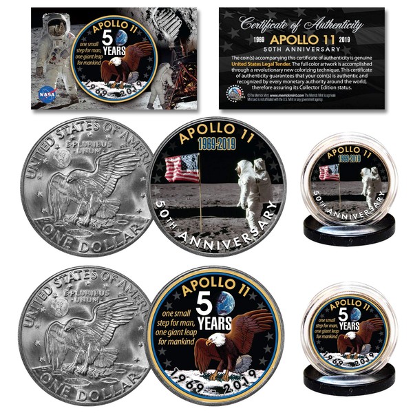 Apollo 11 50th Anniversary Man on Moon Genuine Eisenhower Dollar NASA 2-Coin Set