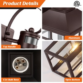 Bronze Porch Light 2-Pack, Motion Sensor Outdoor Lights, Aluminum Waterproof Outdoor Modern Wall Sconces, ETL Listed Dusk to Dawn Exterior Light Fixture for House, Garage, Porch, Front Door