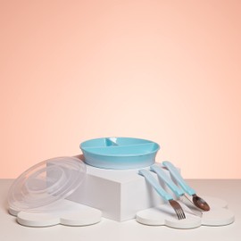 Twistshake Baby Tableware Set | Divided Plate + Cultery 12m+ | BPA-Free | Food Training Kit for Kids | Blue