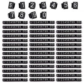 Wanfoou 50 Sets Adjustable Price Display Cube Tag, Removable Mini Cube Dollar Tag With Number Letter Pricing Label Stand Block Kit for Shop Counter (White on Black)