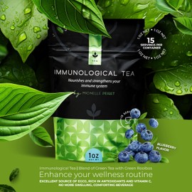 Michelle Peiret Immunological Tea, 1oz (15 servings per container), Blueberry Flavored, Improve Wellness with Immunity Tea, Turmeric and Ginger Blend, Natural Ingredients, Enjoy Hot or Cold Beverage