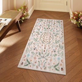 Lahome Boho 2x4 Beige Bathroom Runner Rugs Non Slip Washable, Insect Botanical Runners for Hallways Soft Kitchen Carpet Runner, Indoor Runners for Entryway Laundry Bedroom(Beige,2x4)