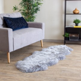 Super Area Rugs Premium Silver Gray Sheepskin Rug Genuine Double 2x6ft Pelt Fluffy Fur Rug for Bedrooms