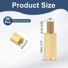 PATIKIL M4 Brass Hex Standoff, 50 Pcs PCB Motherboard Spacer Screws for Drone Quadcopter Computer Build Electronic Projects Circuit Board, Gold (M4 x 12mm+6mm)