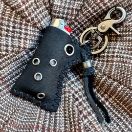 Leather Lighter Case Compatible BIC Lighter Standard Full Size in J6 - Lighter Cover and Pouch with Keychain for BIC Lighters Top Grain Leather Pouch in Brown or Black (Black)