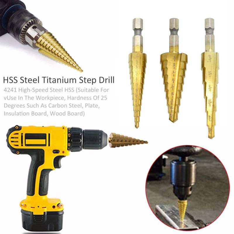 Step Drill Bit, Titanium Coated High Speed Steel Cone Cutting