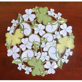 GRANDDECO St. Patrick's Day Placemats Set of 4,Applique Embroidered Cutwork Clover Table Topper for Home Kitchen Dining Spring Holiday Tabletop Decoration, Placemat 14" Set of 4, Green