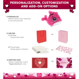 DolliBu I Love You Valentine Plush Pink Dolphin - Cute Stuffed Animal with Red Heart and Name Personalization Gift for Valentines Day, Birthday, Anniversary, Romantic Date - 5.5 Inches