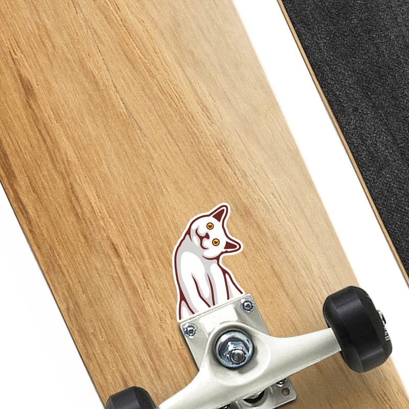 2 x 10cm Cute White Cat Vinyl Stickers - Kitten