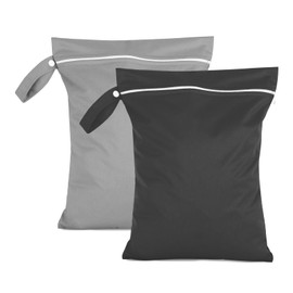 Moorle Pack of 2 Wet Bags 40 x 30 cm, Waterproof Laundry Bag, Grey & Black, Reusable Travel Wet Bag with Zip, Small Wet Bag Swimming for Swimsuits, Beach Towels, Nappies