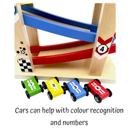 Jumini Bright & Bold Wooden Car Ramp Racer, Click Clack Track– UK Design, Non-Toxic paint, sustainably sourced wood The Ultimate Fun & Learning Toy for Toddlers!