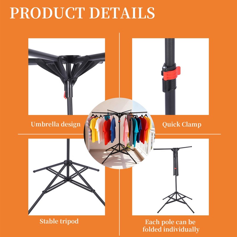 4-Leg Clothes Drying Rack with 6 Adjustable Poles for Indoor/Outdoorr,Clothing