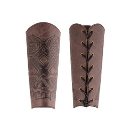 HAQUIL Medieval Faux Leather Wrist Guard, Brown Adjustable Viking Bracer, Norse Symbol Arm Guard for Costume and LARPs (1 piece)